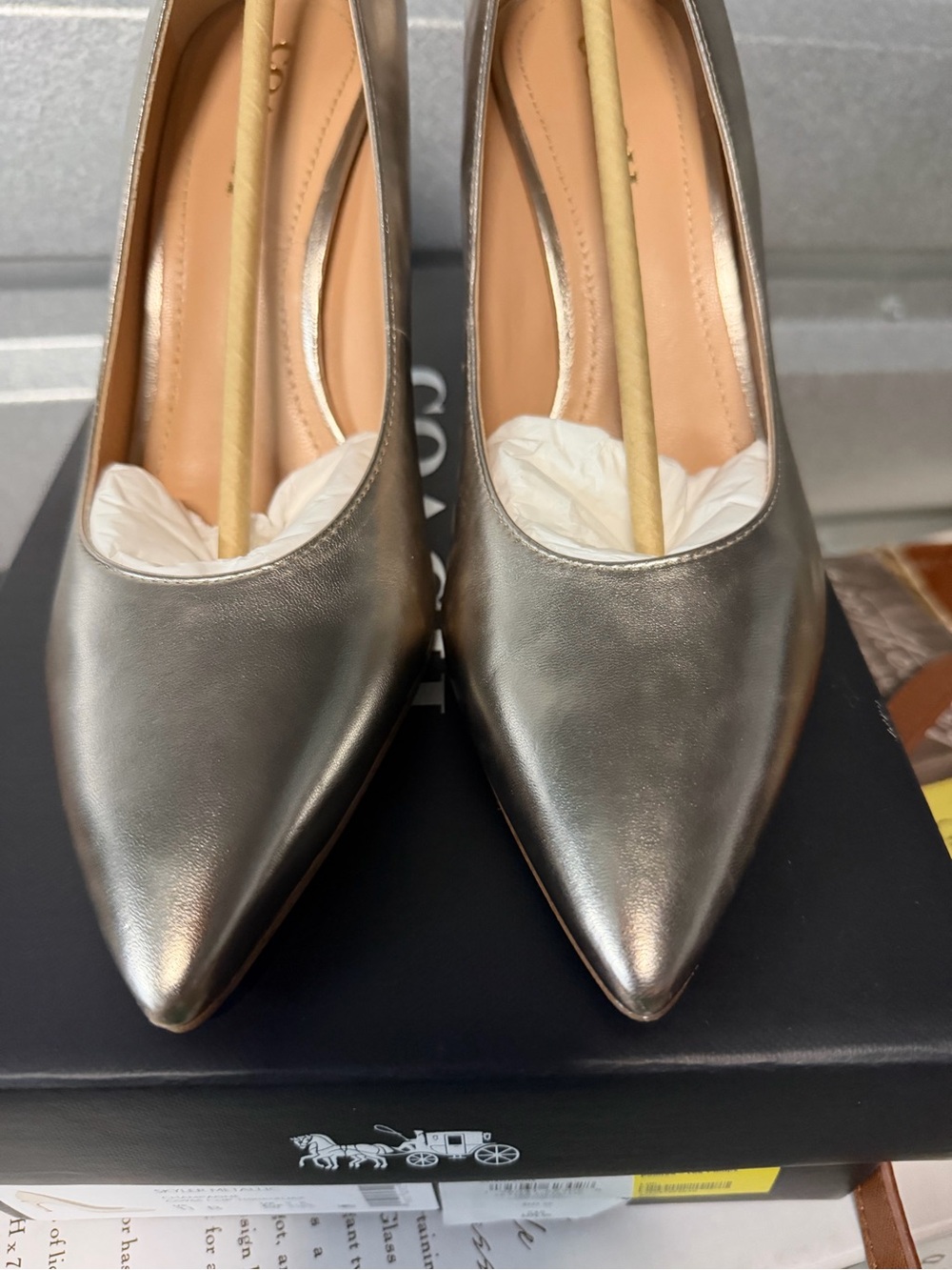 Coach Metallic Silver Pointed-Toe Pumps